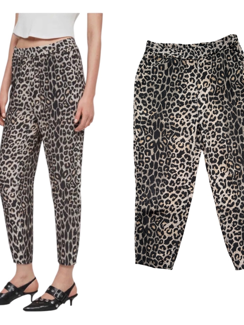 AllSaints Brown Black Leopard Neve Leppo Elastic Waist Trousers 6